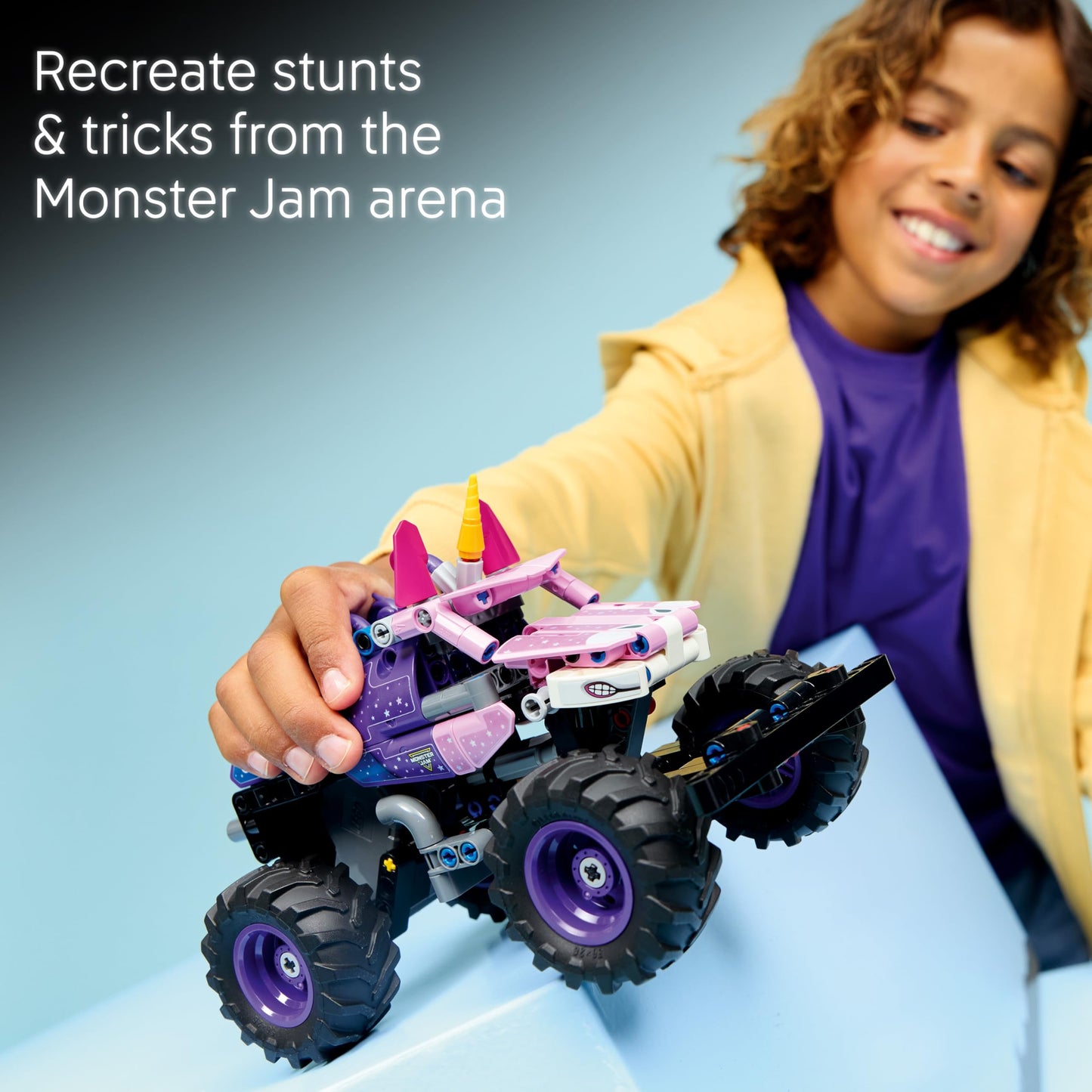 LEGO 42220 Technic Monster Jam Sparkle Smash Pull-Back Truck Toy - Pink Unicorn Themed Race Car