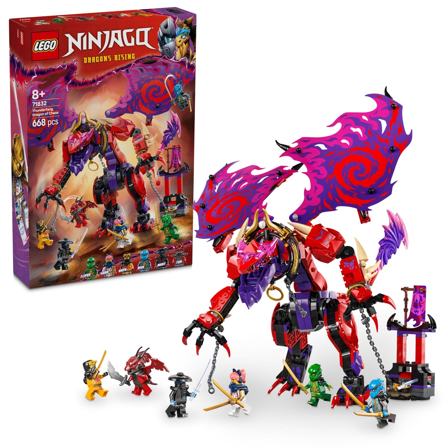 LEGO 71832 NINJAGO Thunderfang Dragon of Chaos Toy with 6 Ninja Warriors Minifigures