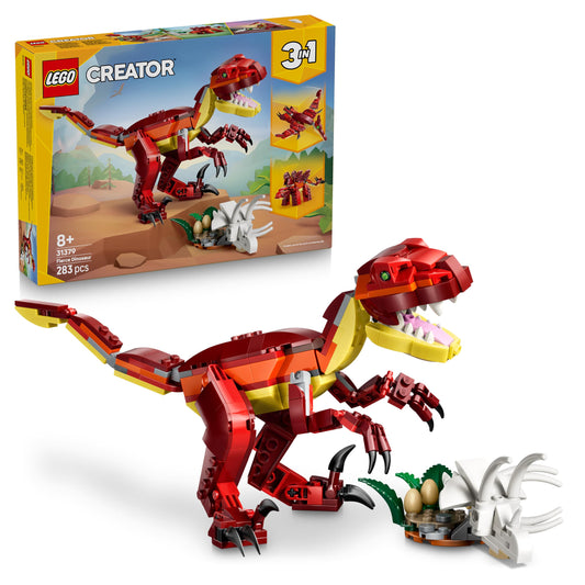 LEGO 31379 Creator 3in1 Fierce Dinosaur Toy - Build Velociraptor, Stegosaurus or Pterosaur Dino Figures w/Skeleton & Sharp Teeth Elements