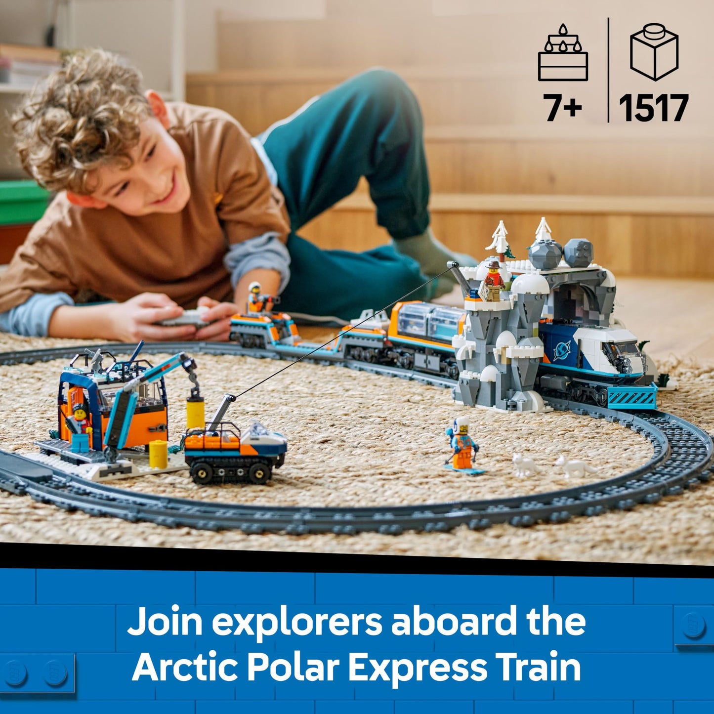 LEGO 60470 City Explorers’ Arctic Polar Express Train Set - incl. a Remote-Controlled Train Toy, Snowplough, 22 Track Pieces, 6 Minifigures & a Rockfall Function