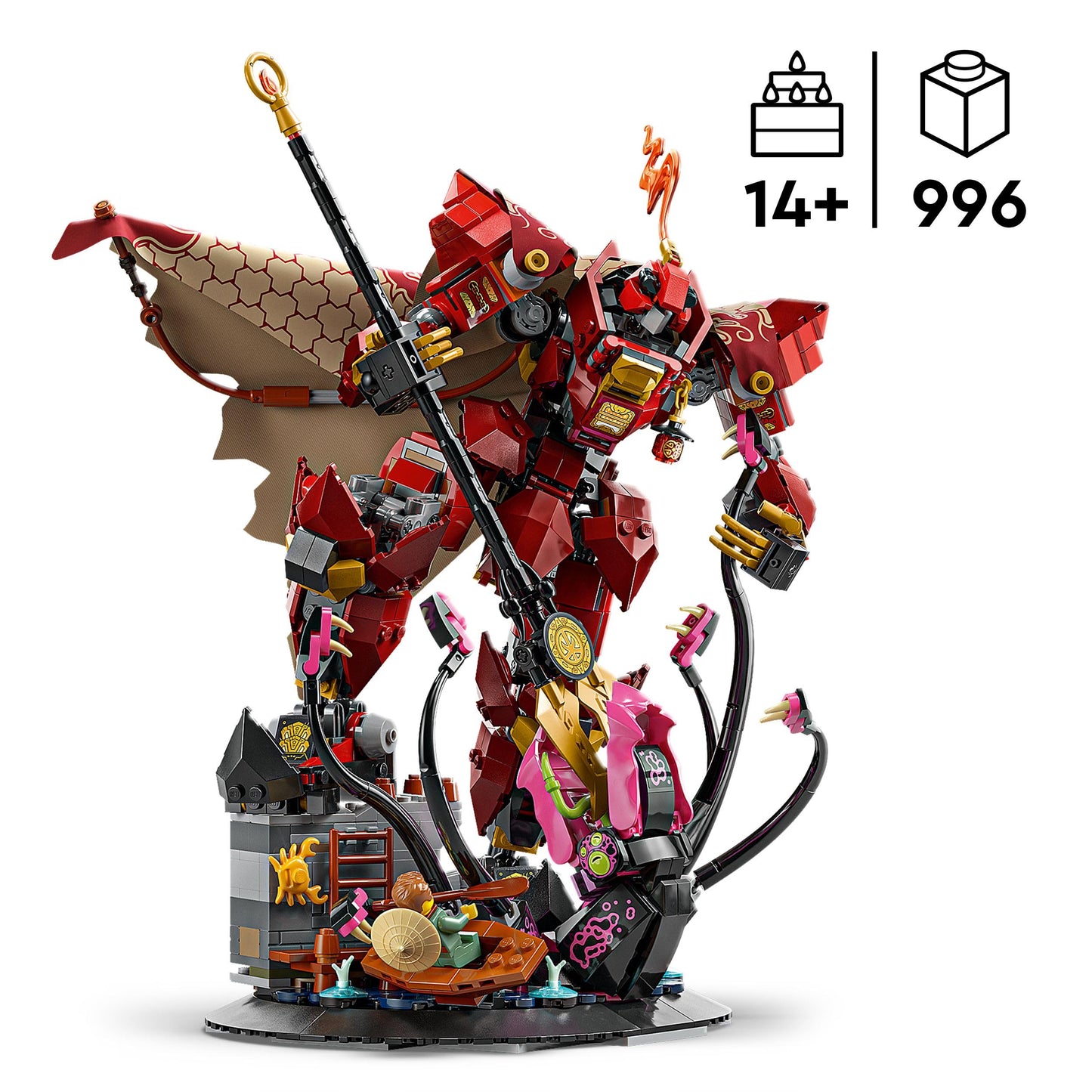 LEGO 71846 Ninjago The Fire Knight Mech with a Posable Figure, 2 Minifigures & a Sea Monster on a Display Stand