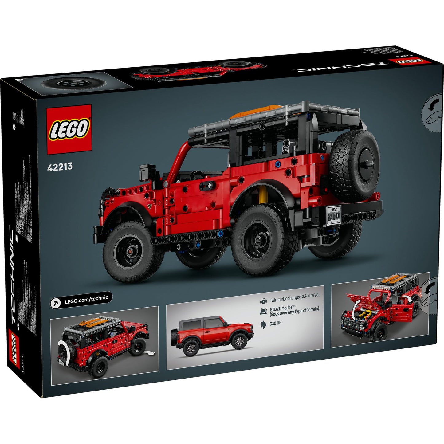 LEGO 42213 Technic Ford Bronco SUV Off Road Car Toy - Model Kit with Opening Doors, V6 Engine, Suspension & Steering