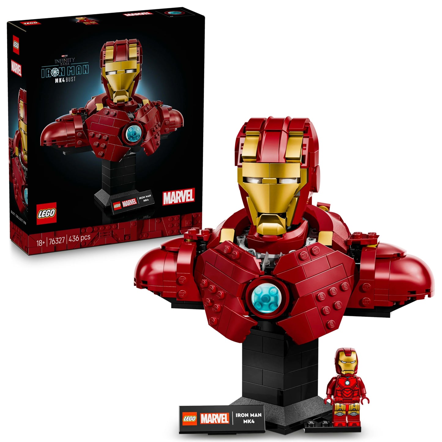 LEGO 76327 Marvel Iron Man MK4 Bust - Display Model Building Set for Adults incl. a Tony Stark Minifigure, plus Shoulder Cannons and a Rotating Head