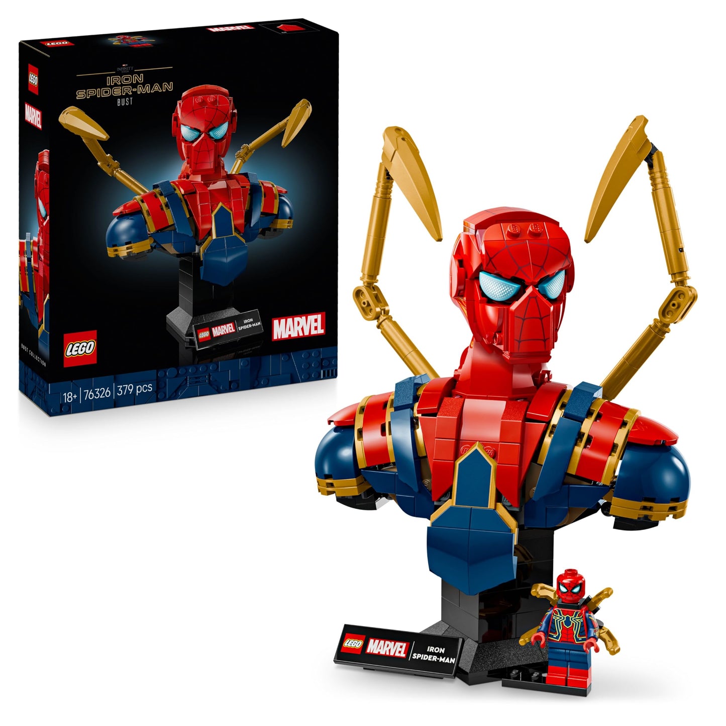 LEGO 76326 Marvel Iron Spider-Man Bust incl. 2 Movable Arms, a Rotating Head & a Super Hero Minifigure