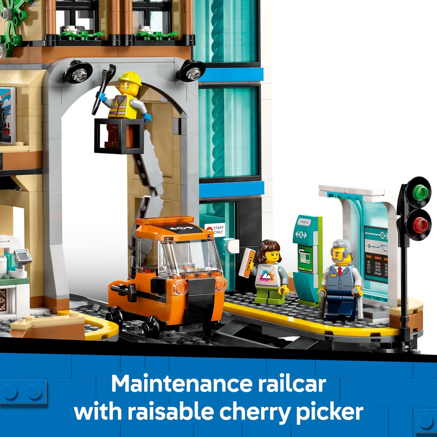 LEGO 60469 City Central Train Station Set - incl. a Maintenance Vehicle Toy, Working Lift, 2 Platforms & a Track Piece, plus 6 Minifigures