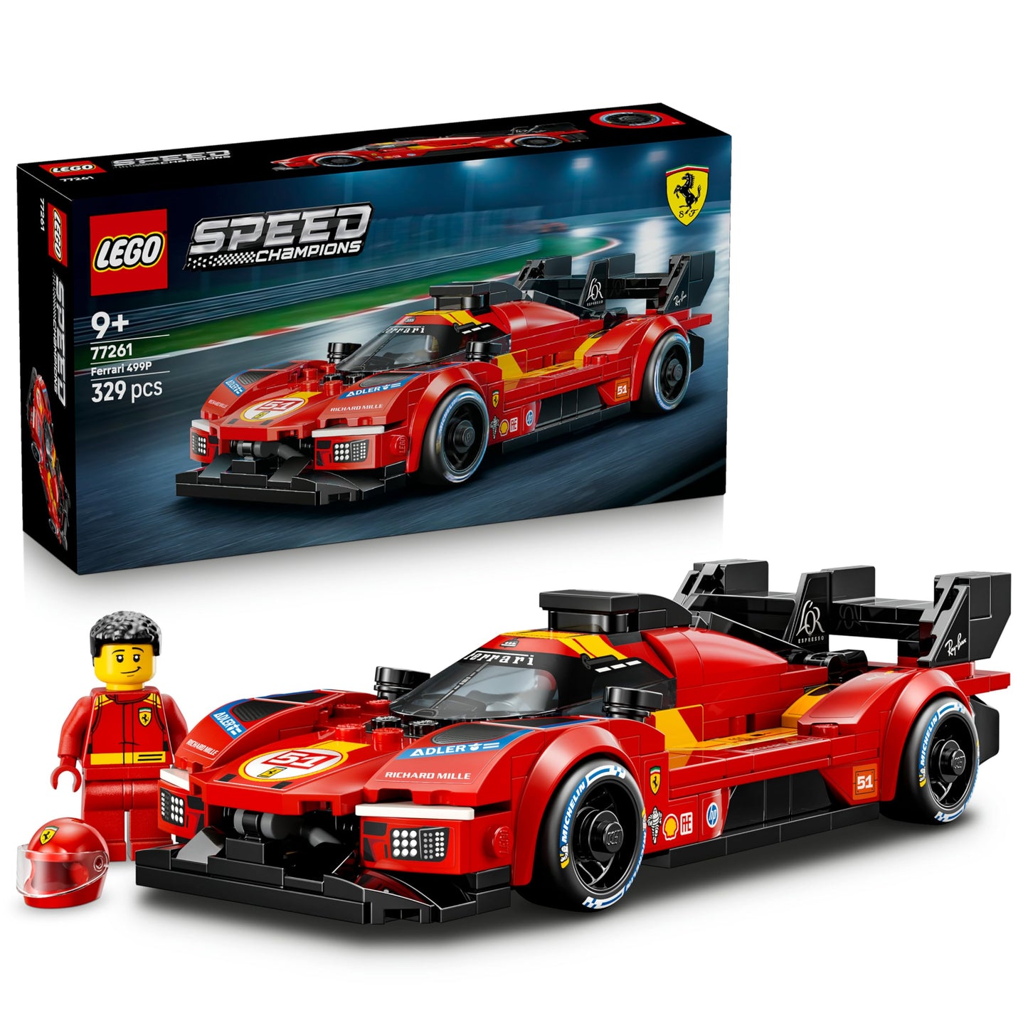 LEGO 77261 Speed Champions Ferrari 499P Race Car Toy - STEM Model Kit w/Collectible Driver Minifigure