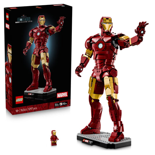 LEGO 76344 Marvel Iron Man Mark 3 Collectors' Edition Figure - Avengers Display Model Kit for Adults - incl. a Minifigure & Arc Reactor