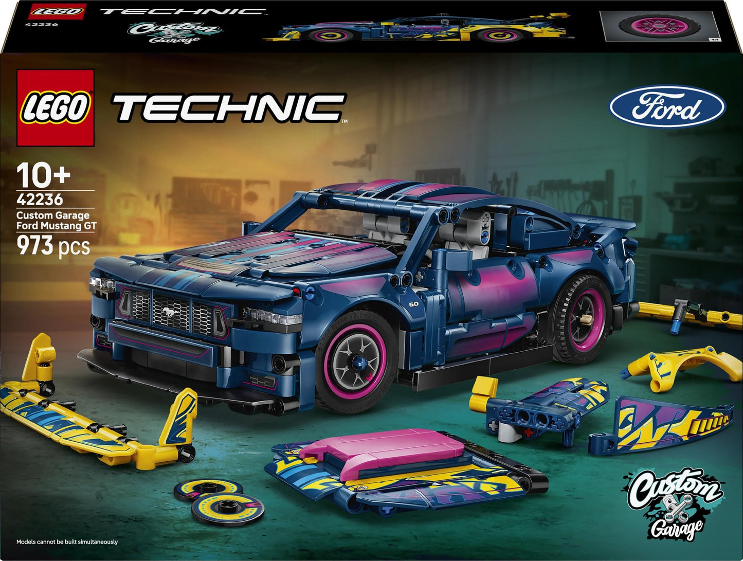 LEGO 42236 Technic Custom Garage Ford Mustang GT Car Toy - Model Kit with V8 Engine, HOG Steering & Swappable Body Parts