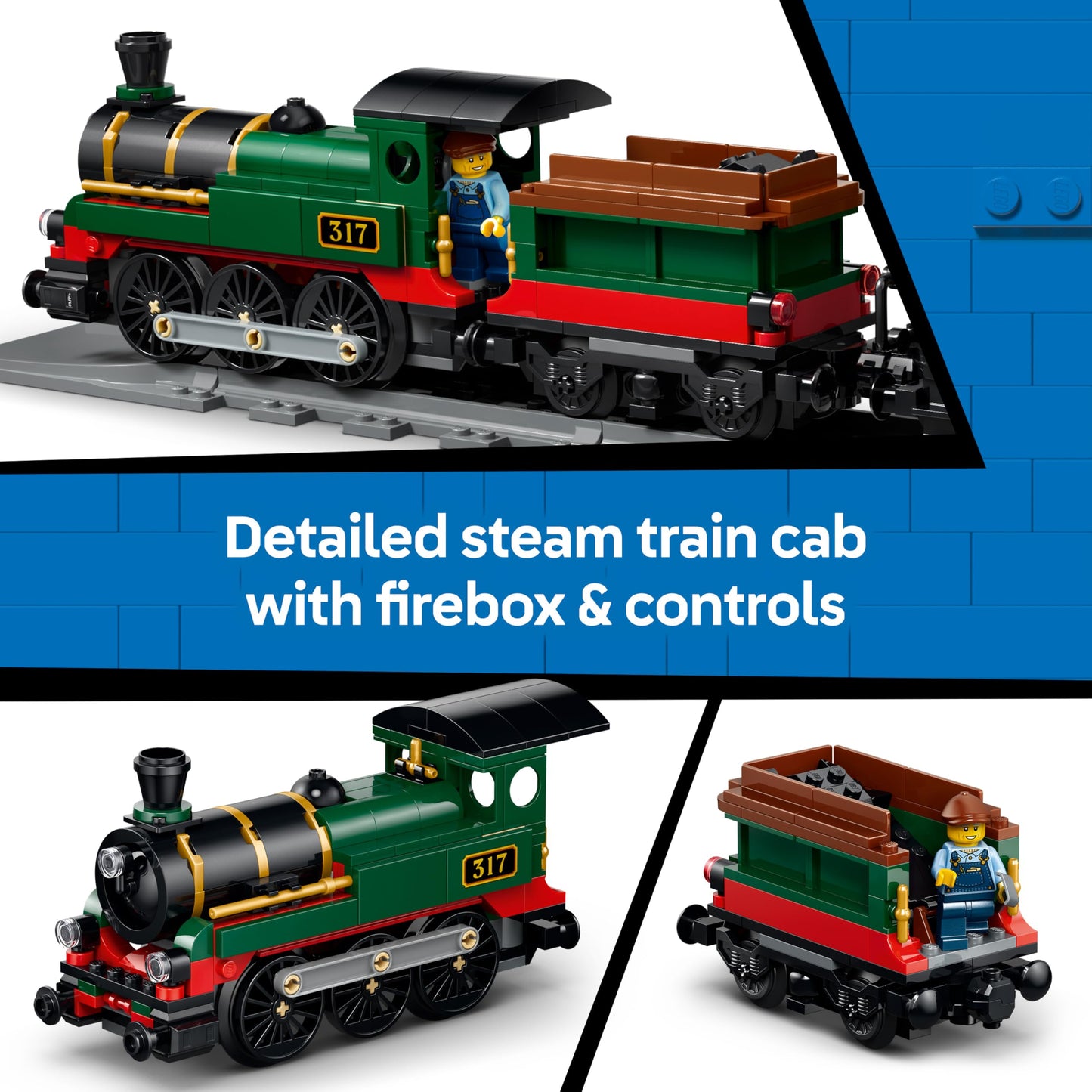 LEGO 60511 City Vintage Steam Train Toy - STEM Model Kit - Set w/Station, Track, Cab Controls, Stop Signal & 5 Minifigures
