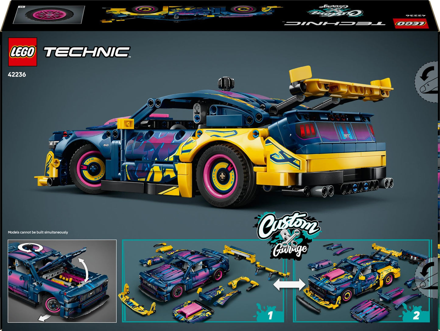 LEGO 42236 Technic Custom Garage Ford Mustang GT Car Toy - Model Kit with V8 Engine, HOG Steering & Swappable Body Parts