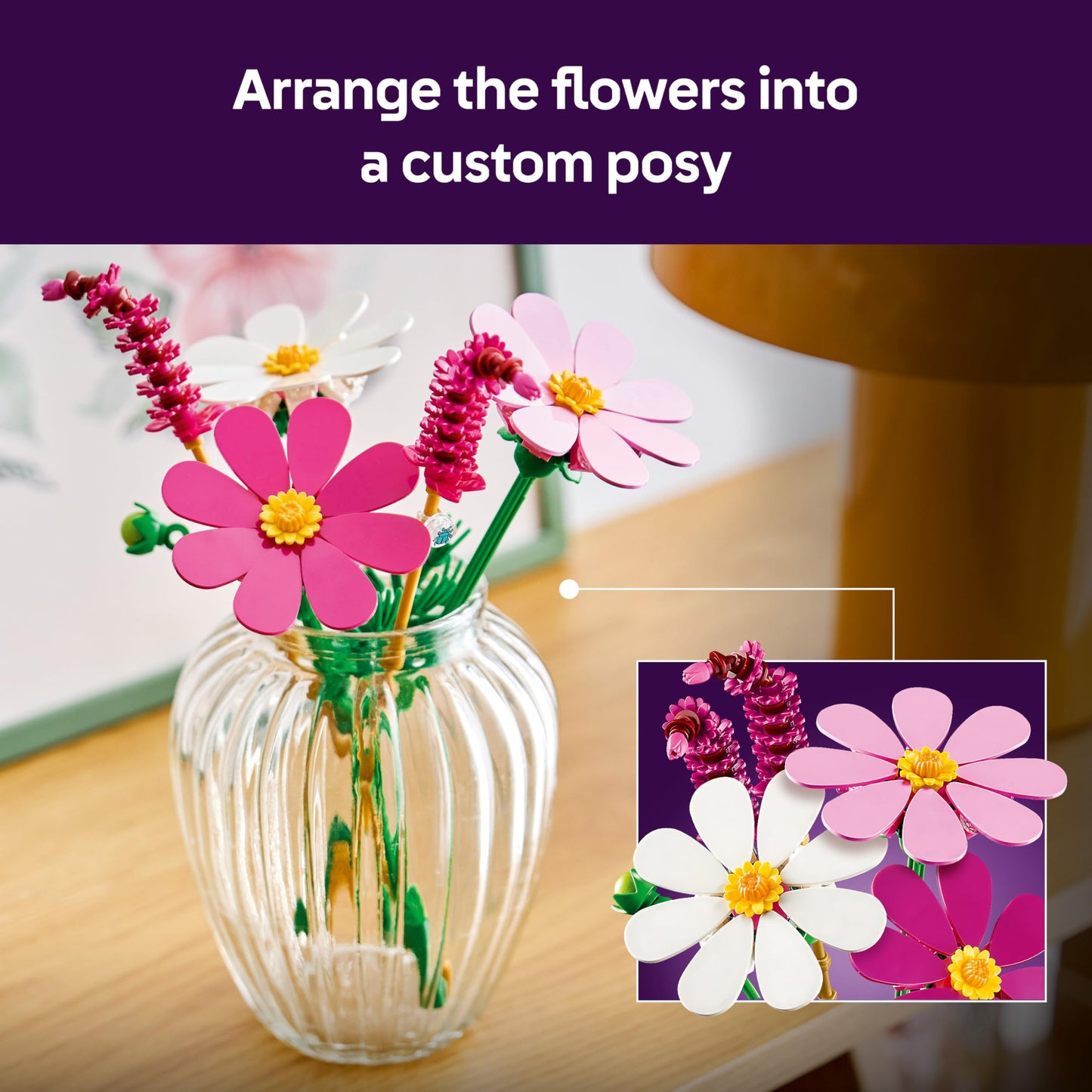 LEGO 11514 Botanicals Cosmos Flowers - Artificial Flower Bouquet with 3 Faux Cosmos & 2 Fountain Grass Stems