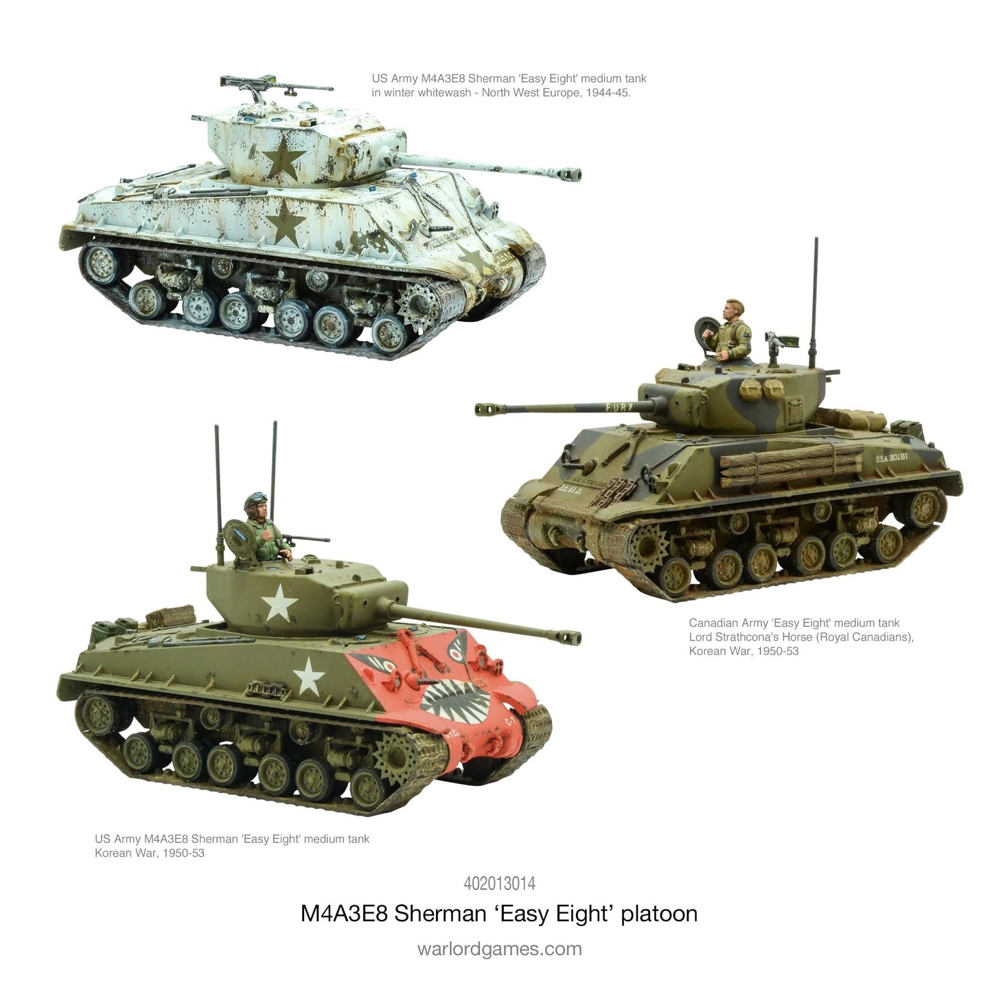 Bolt Action - M4A3E8 Sherman Easy Eight Platoon (3 Tanks) - 28mm Scale - Warlord Games
