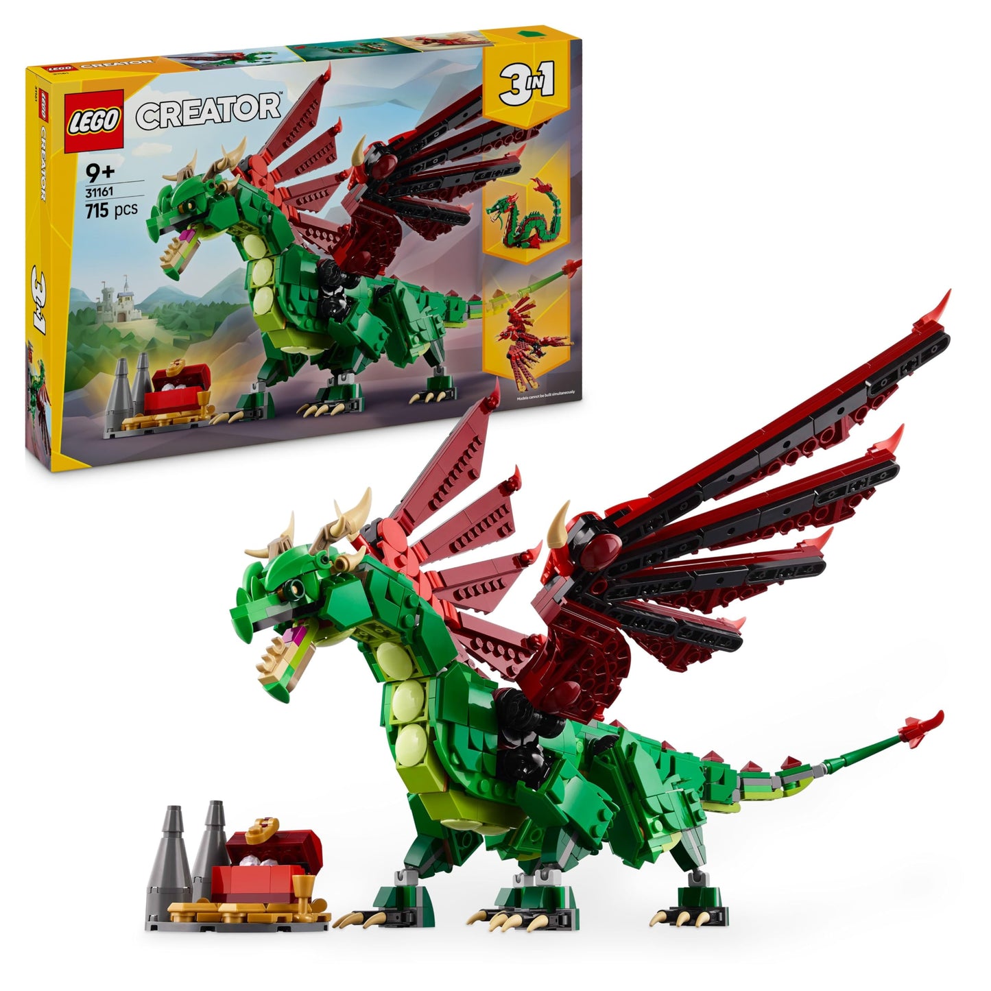 LEGO 31161 Creator 3in1 Medieval Dragon Toy - Transforms into a Sea Serpent or a Phoenix animal figure - Mythical Creatures