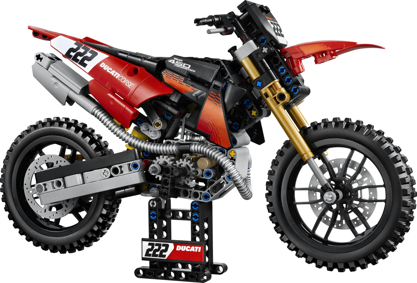 LEGO 42238 Technic Ducati Desmo450 MX Factory Motorcycle Model Kit - incl. Motorbike with cylinder engine & Suspension