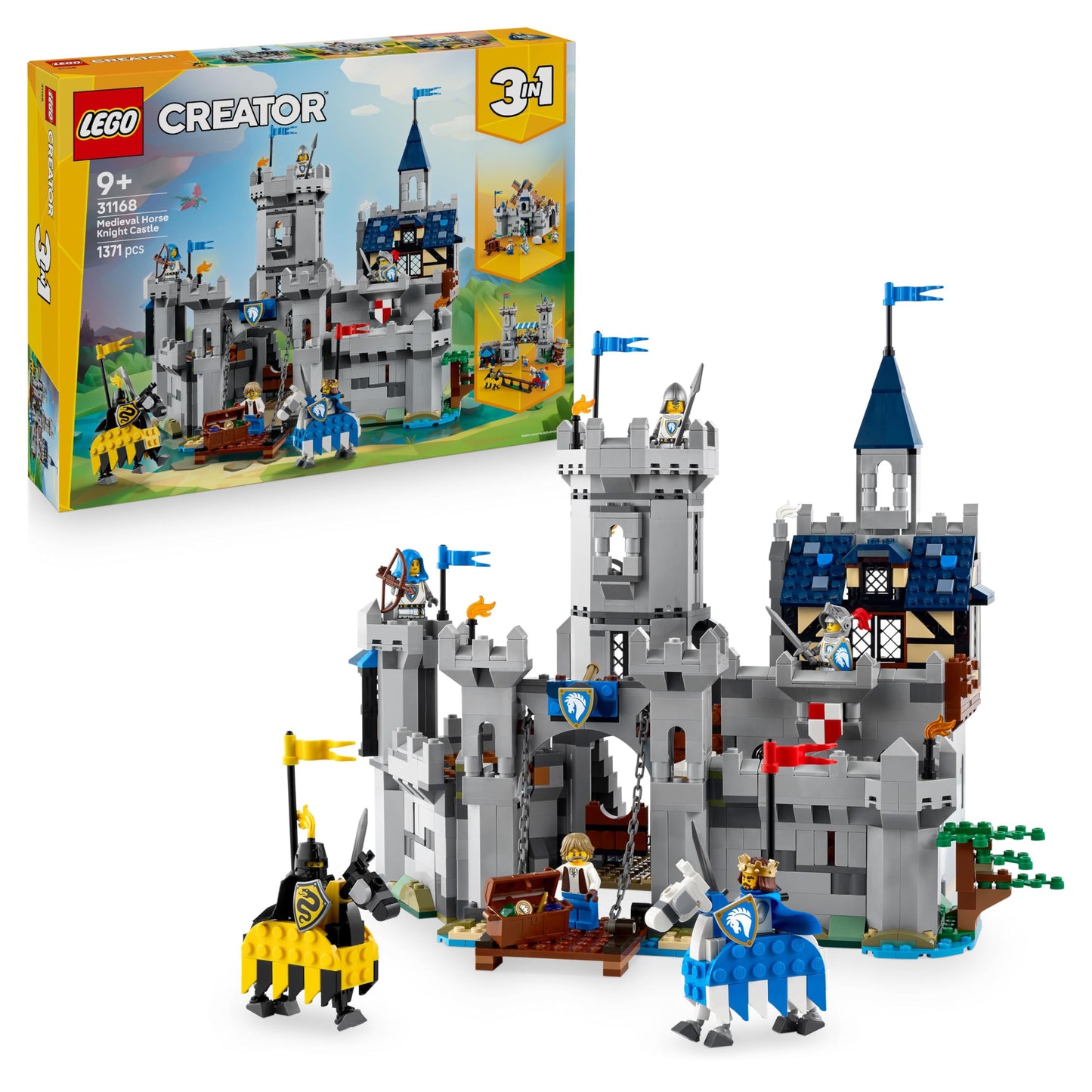 LEGO 31168 Creator 3in1 Medieval Horse Knight Castle Toy - Transforms into a Jousting Tournament Scene or a Town - incl. 6 Minifigures
