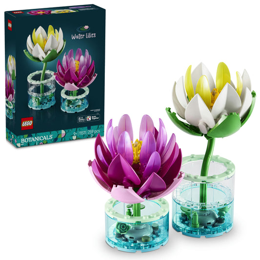 LEGO 11511 Botanicals Water Lilies - Faux Flowers Set with 2 Artificial Potted Plants in Transparent Vases