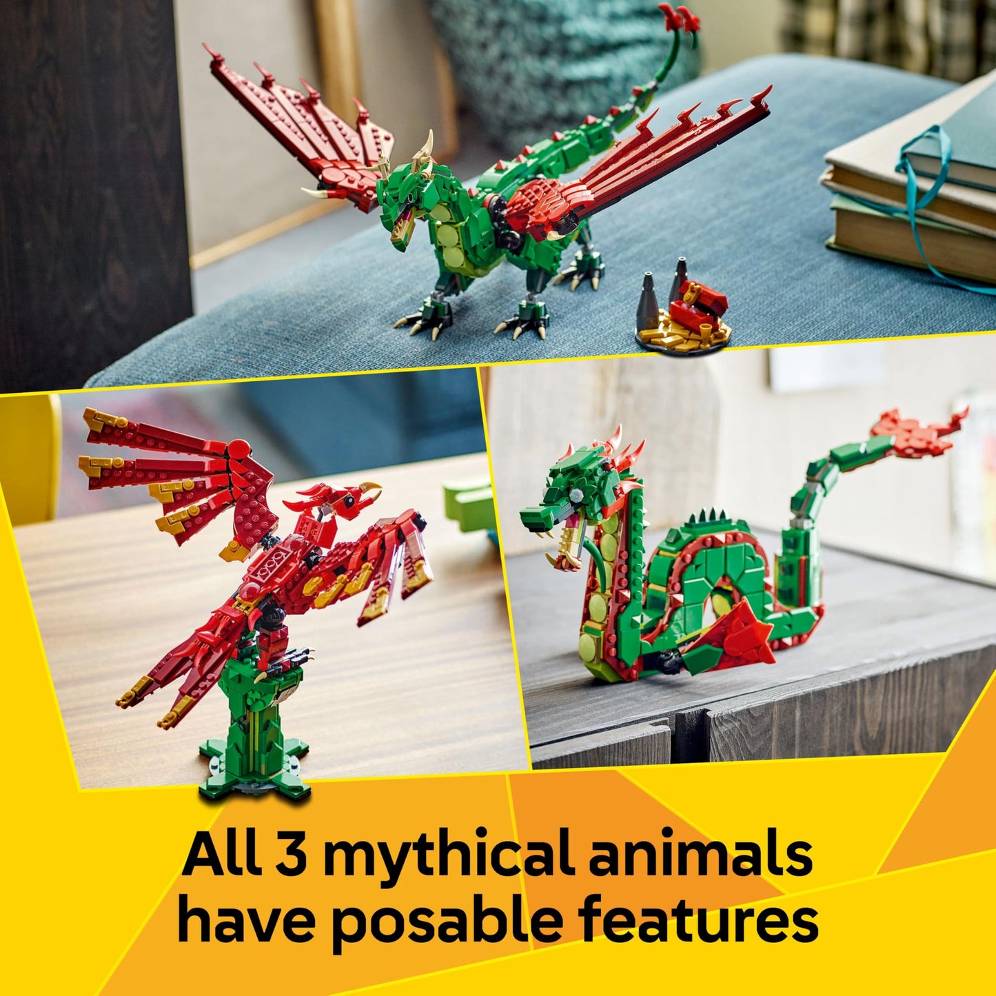 LEGO 31161 Creator 3in1 Medieval Dragon Toy - Transforms into a Sea Serpent or a Phoenix animal figure - Mythical Creatures