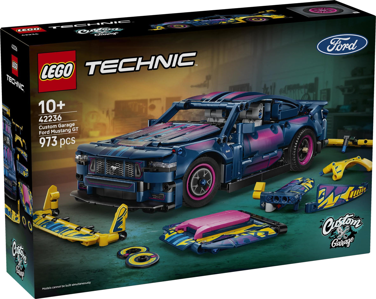 LEGO 42236 Technic Custom Garage Ford Mustang GT Car Toy - Model Kit with V8 Engine, HOG Steering & Swappable Body Parts