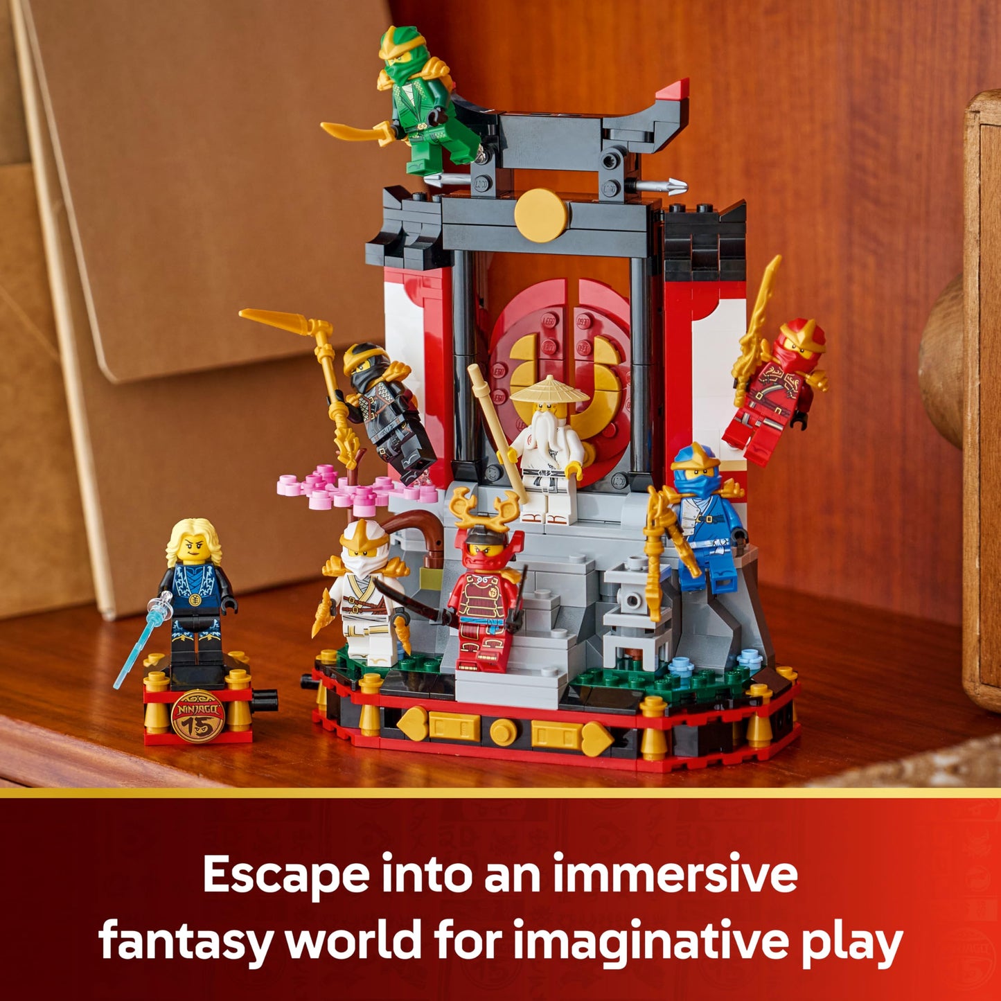 LEGO 71866 NINJAGO Ninja Character Display 15th Anniversary - Monastery Gate Model Kit w/ 8 Collectible Minifigures & Swords