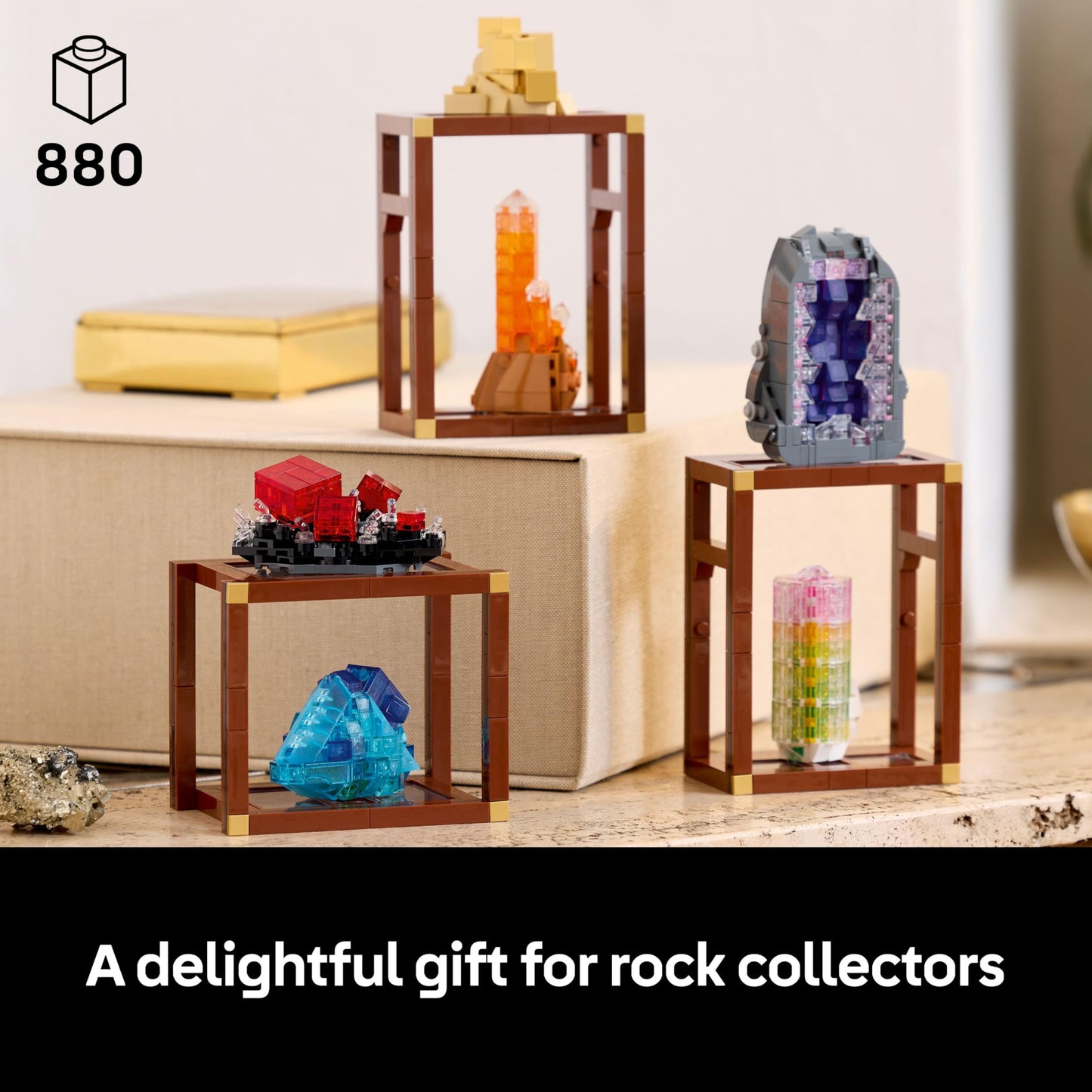 LEGO 21362 Ideas Mineral Collection - Display Model with Crystal Elements incl. Amethyst, Flourite & Tangerine Quartz, plus 3 Stands