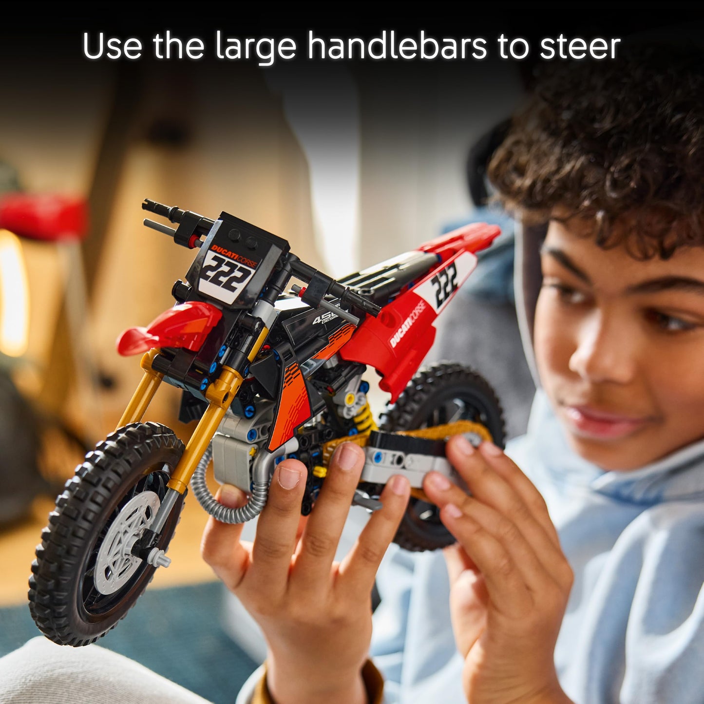 LEGO 42238 Technic Ducati Desmo450 MX Factory Motorcycle Model Kit - incl. Motorbike with cylinder engine & Suspension