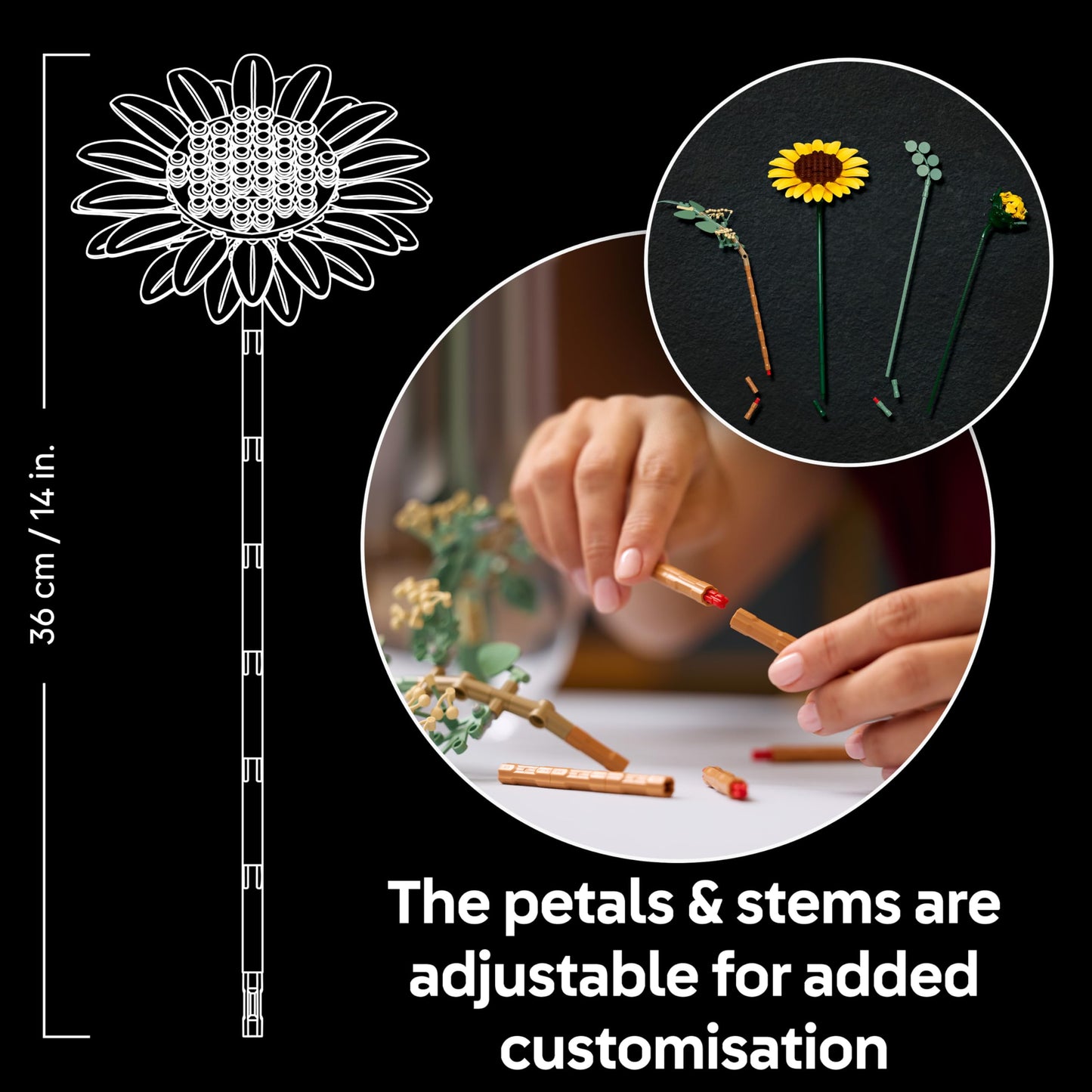 LEGO 11502 Botanicals Sunflower Bouquet - Artificial Flowers Set for Adults - Faux Sunflowers & Eucalyptus Stems