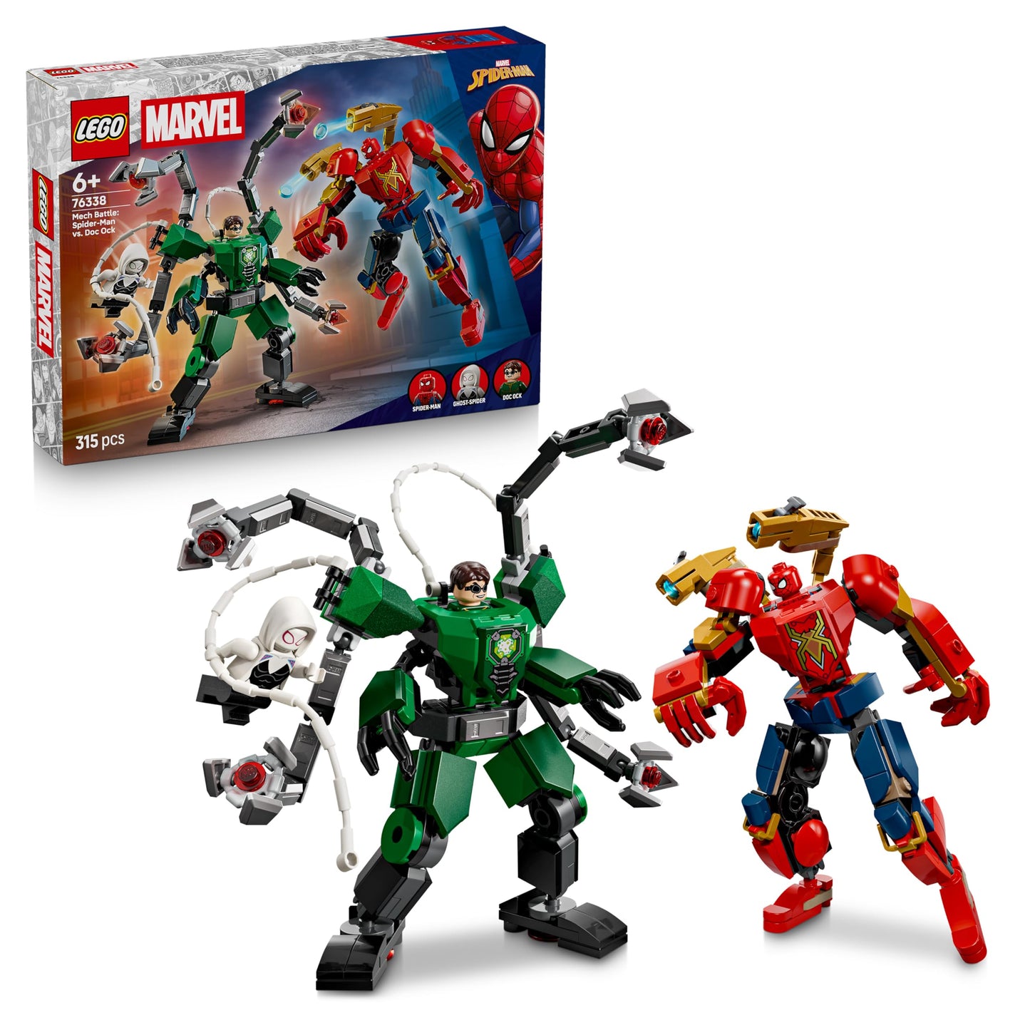 LEGO 76338 Marvel Mech Battle: Spider-Man vs. Doc Ock with 2 Action Figures, 3 Minifigures, Stud Shooters & Spider Slings