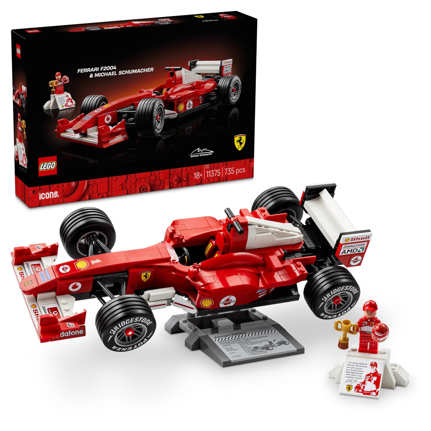 LEGO 11375 Icons Ferrari F2004 & Michael Schumacher - F1 Car Model Kit for Adults - Display Set w/ V10 Engine & Collectible Driver Minifigure