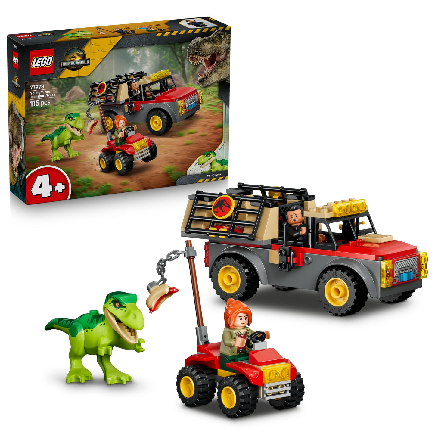 LEGO 77978 Jurassic World Young T. rex Transport Truck Toy - incl. Dinosaur Figure, ATV Car Model & 2 Minifigures