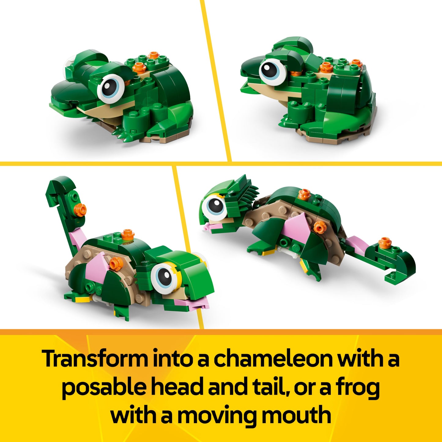 LEGO 31377 Creator 3in1 Turtle with a Water Lily Flower Toy - Animal Figure Transforms into a Chameleon or Frog