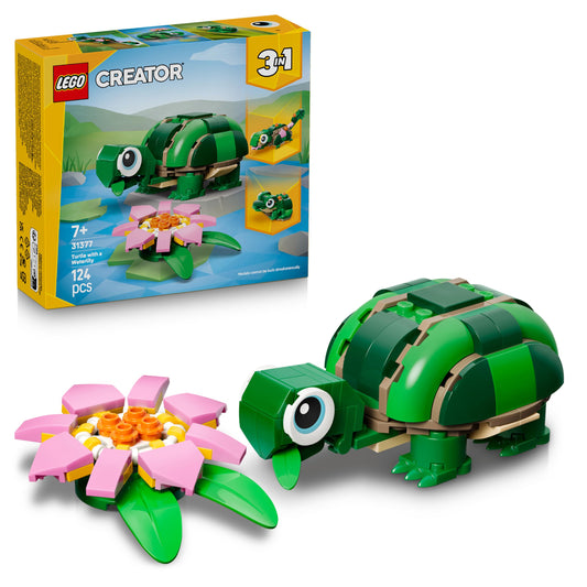 LEGO 31377 Creator 3in1 Turtle with a Water Lily Flower Toy - Animal Figure Transforms into a Chameleon or Frog