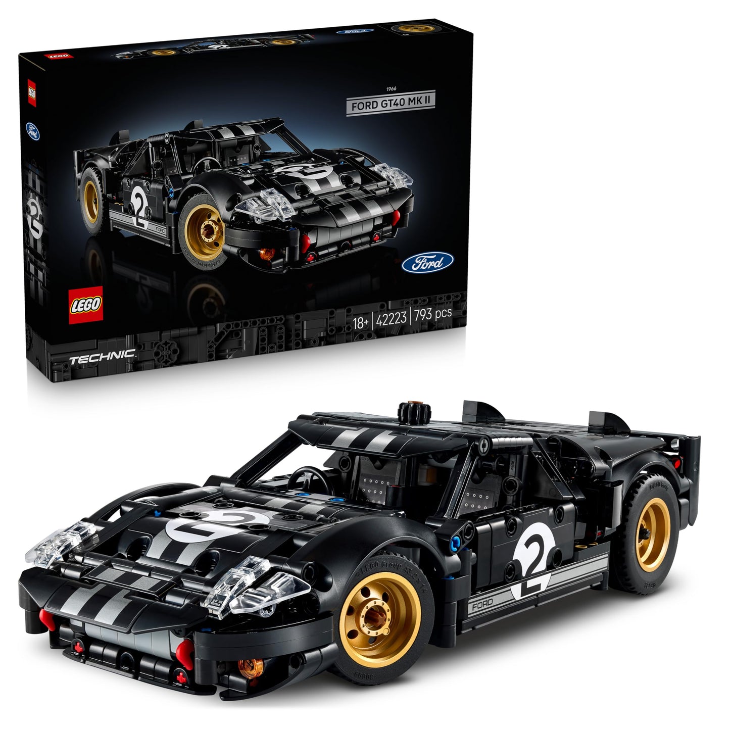 LEGO 42223 Technic 1966 Ford GT40 MKII Race Car - Collectible Model Kit for Adults - Engineering Set w/a V8 Engine, Cool Details & Livery