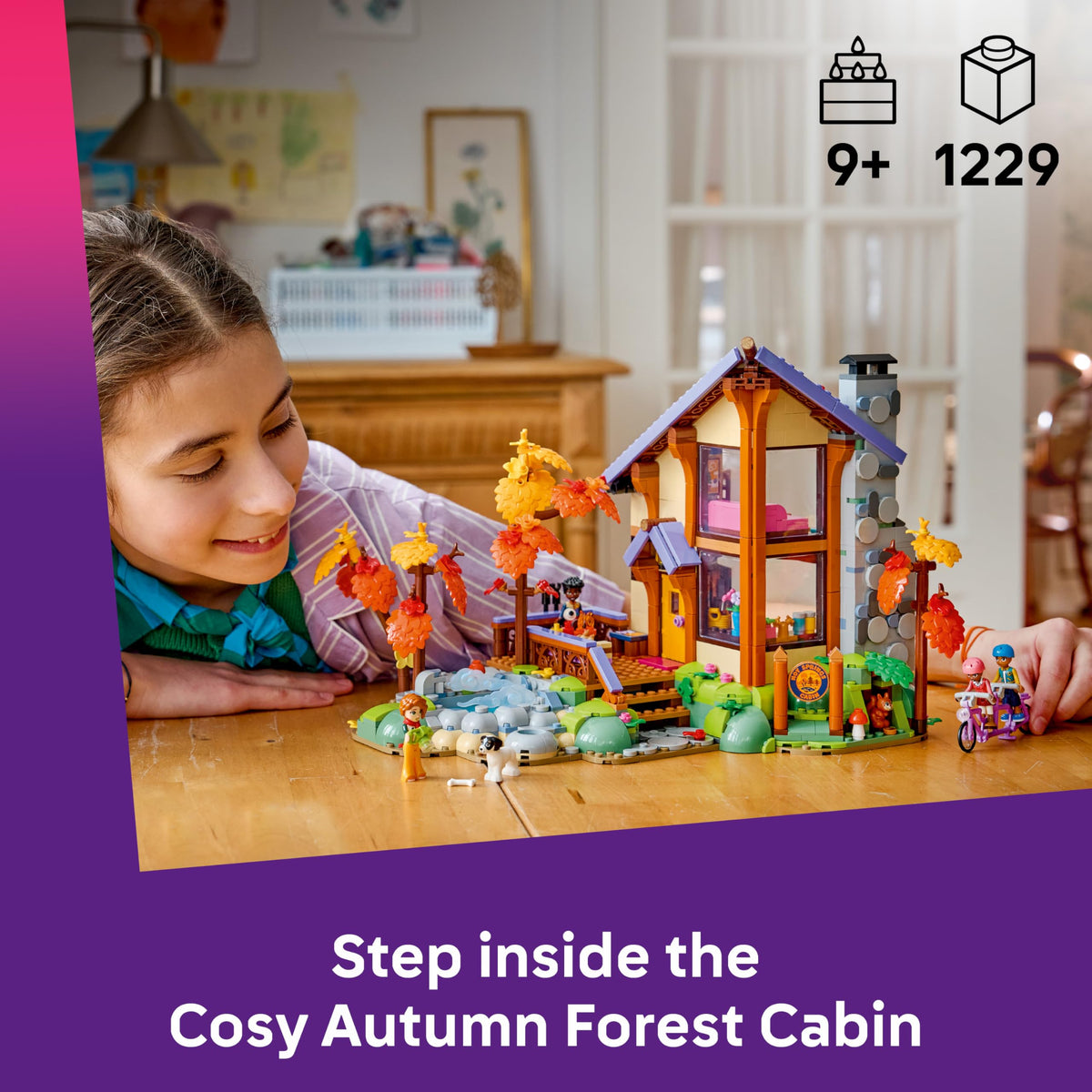 LEGO 42705 Friends Cosy Autumn Forest Cabin with 4 Mini Dolls, 2 Pet Animal Figures & Accessories