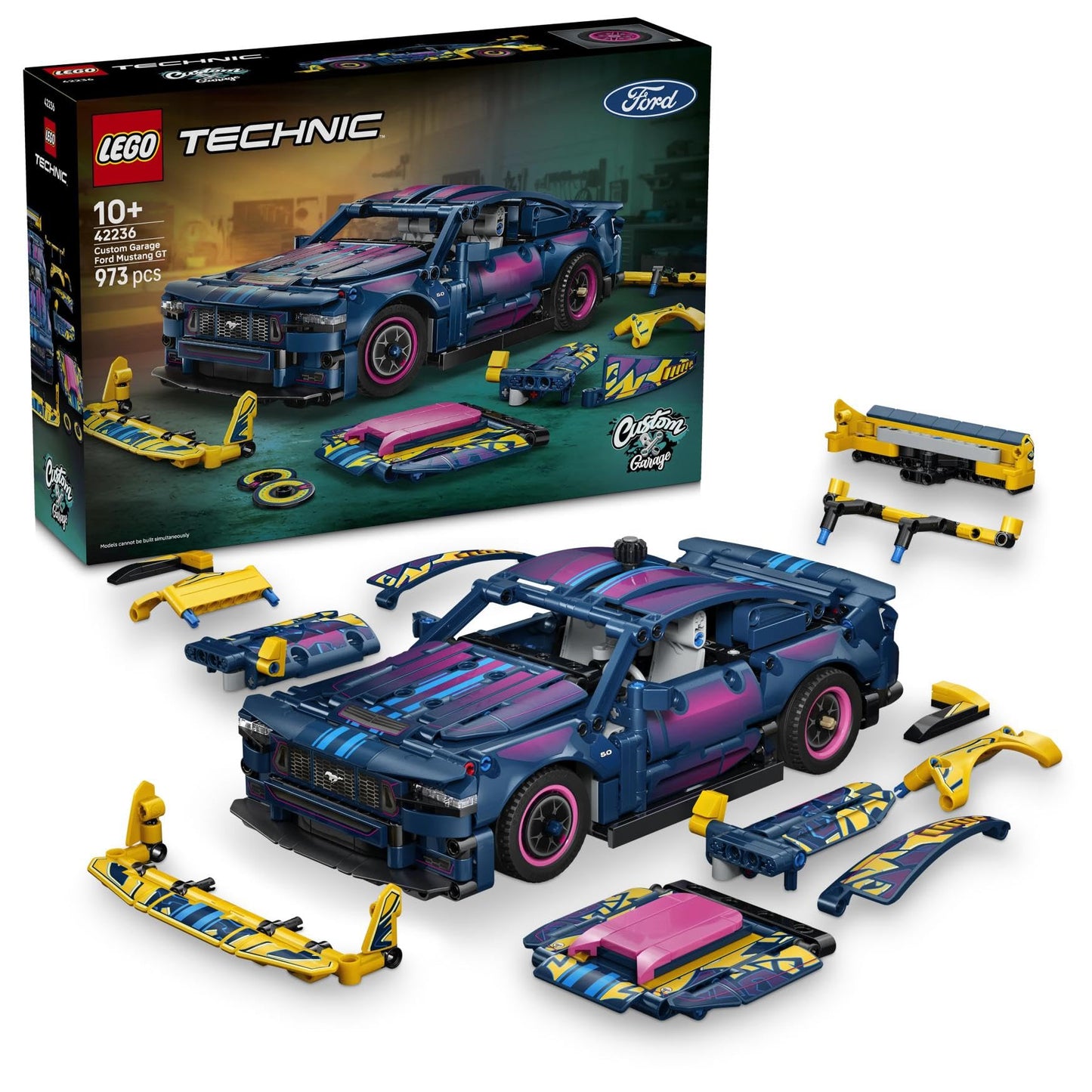 LEGO 42236 Technic Custom Garage Ford Mustang GT Car Toy - Model Kit with V8 Engine, HOG Steering & Swappable Body Parts