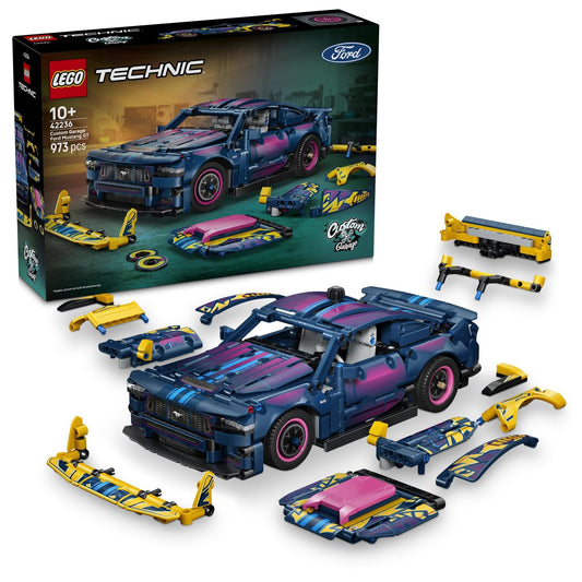 LEGO 42236 Technic Custom Garage Ford Mustang GT Car Toy - Model Kit with V8 Engine, HOG Steering & Swappable Body Parts