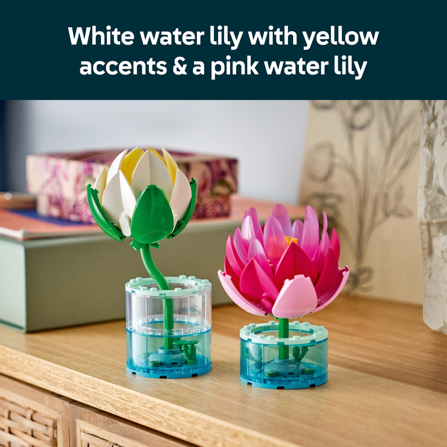 LEGO 11511 Botanicals Water Lilies - Faux Flowers Set with 2 Artificial Potted Plants in Transparent Vases