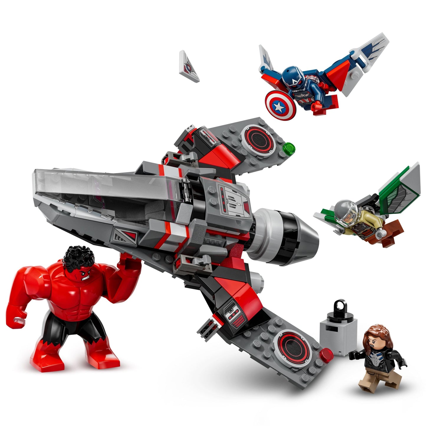 LEGO 76292 Marvel Captain America vs. Red Hulk Battle Set with 4 Super Hero Minifigures Including Red Hulk and Falcon