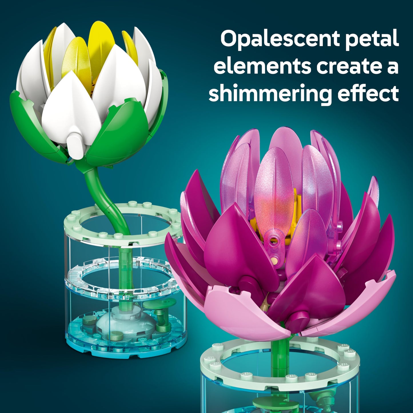 LEGO 11511 Botanicals Water Lilies - Faux Flowers Set with 2 Artificial Potted Plants in Transparent Vases