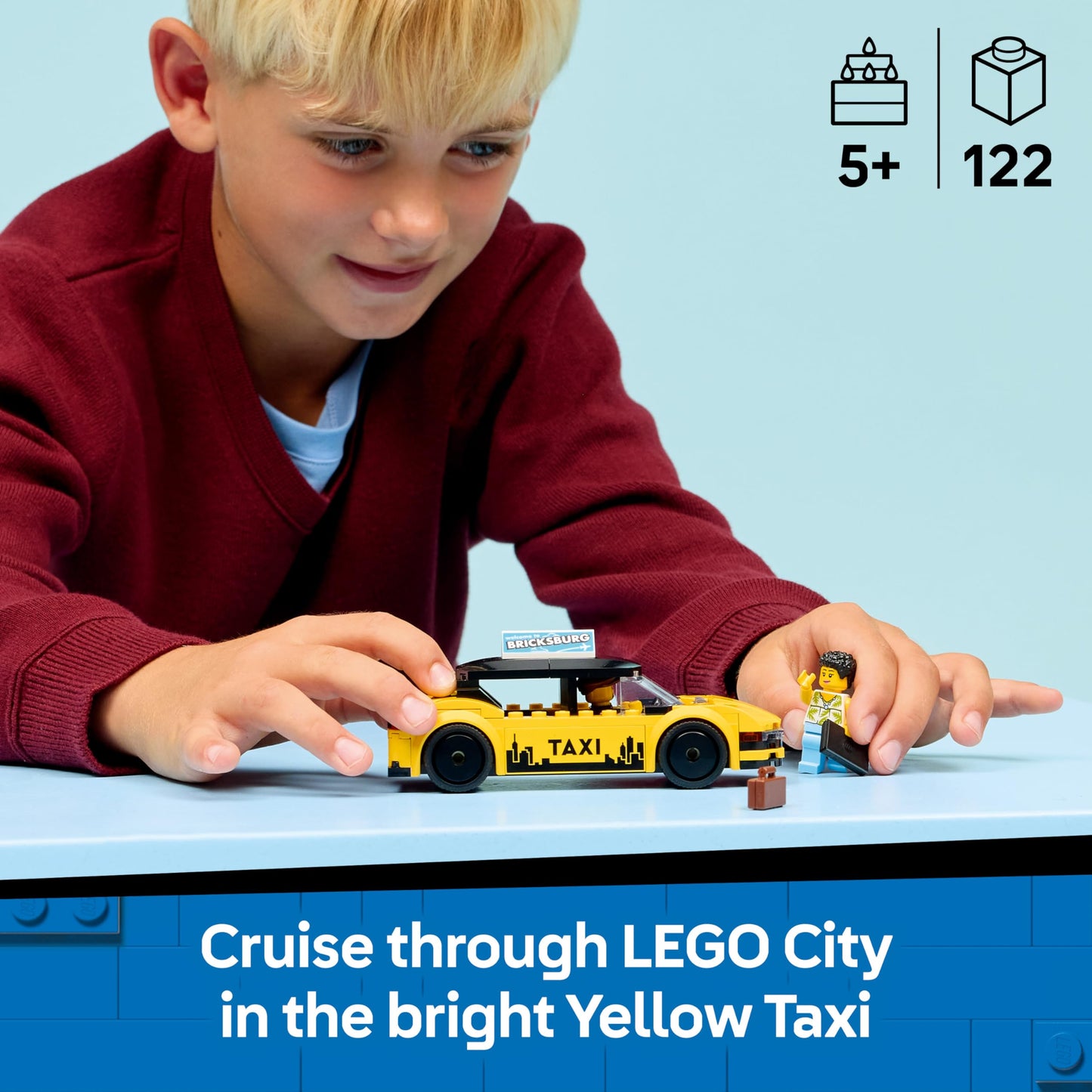 LEGO 60487 City Yellow Taxi Cab Toy - EV Car Model Kit w/ 2 Minifigures & Removable Roof