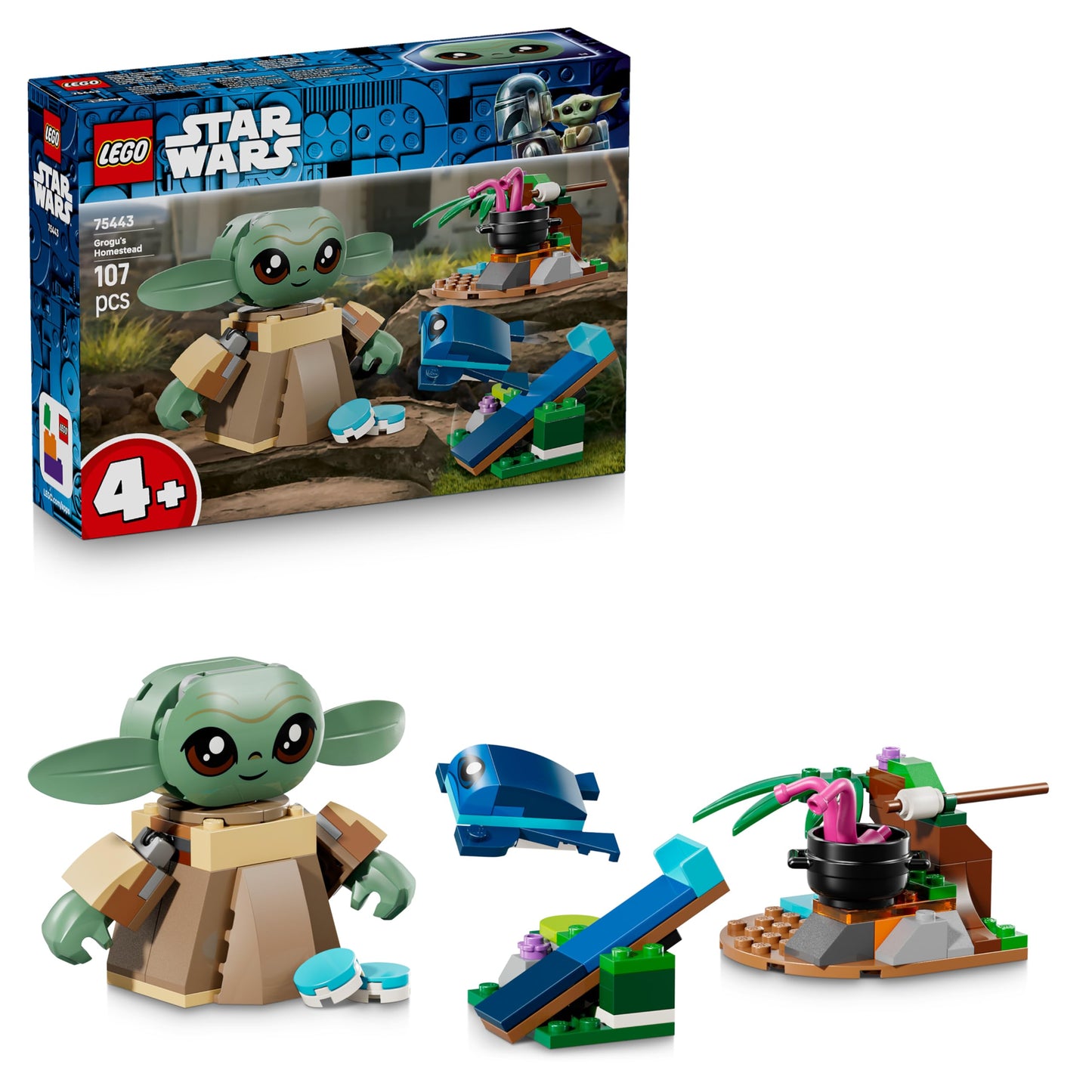 LEGO 75443 Star Wars Grogu's Homestead - Building Toy w/a Grogu Figure & Sorgan Frog, a Catapult & Blue Macarons