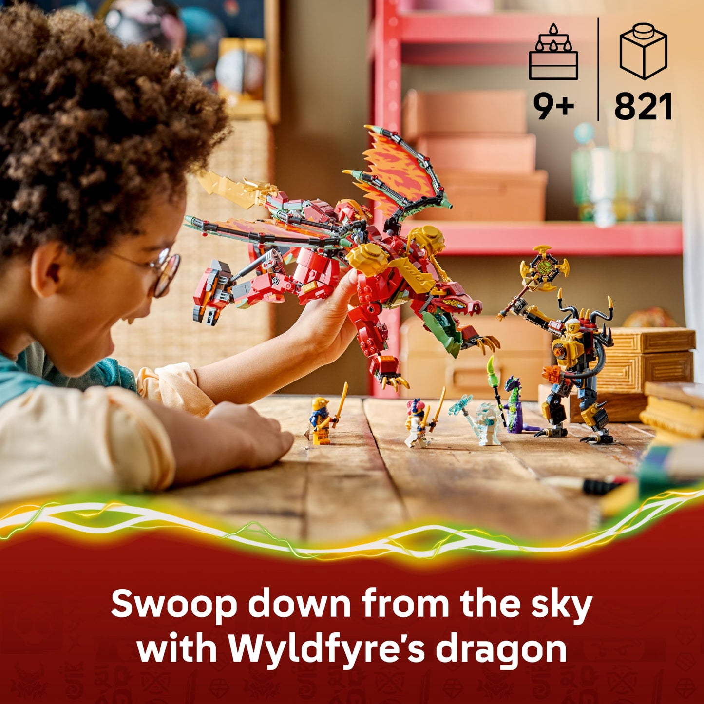 LEGO 71868 Ninjago Wyldfyre's Transforming Dragon Mech Toy - 2in1 Ninja Action Figure w/Empress Beatrix Mech & 6 Minifigures