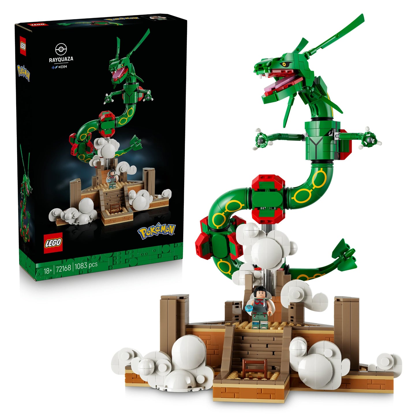 LEGO 72168 Pokémon Rayquaza - Anime Model Kit for Adults incl. Dragon Figure, Zinnia Trainer Minifigure & Ultra Ball
