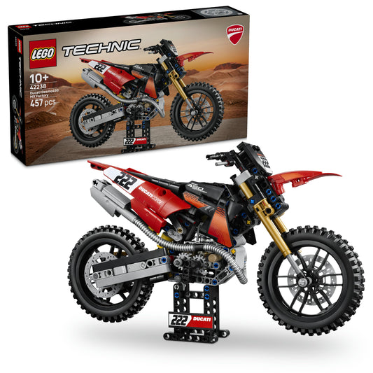 LEGO 42238 Technic Ducati Desmo450 MX Factory Motorcycle Model Kit - incl. Motorbike with cylinder engine & Suspension