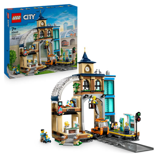 LEGO 60469 City Central Train Station Set - incl. a Maintenance Vehicle Toy, Working Lift, 2 Platforms & a Track Piece, plus 6 Minifigures