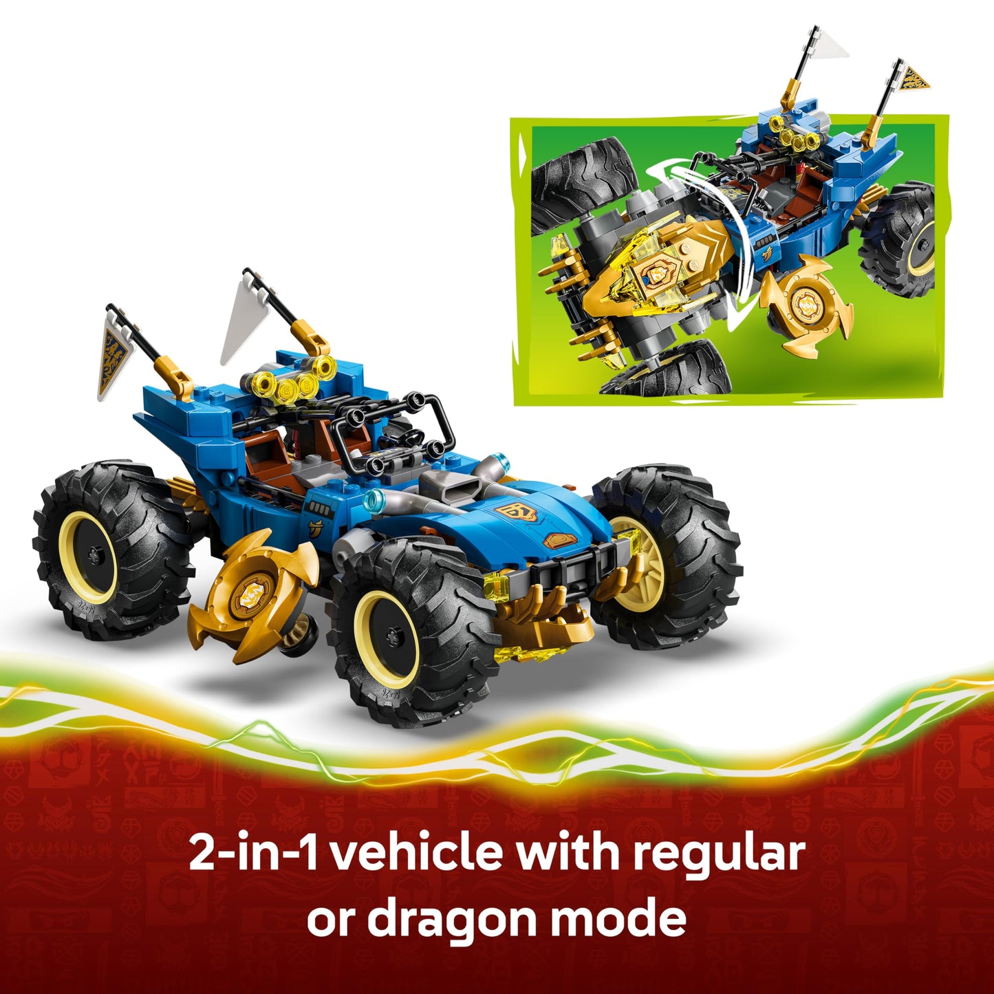 LEGO 71856 Ninjago 2in1 Jay's Transforming Car Toy - Ninja Truck w/ 5 Minifigures incl. Kai & Nya plus Shurikens & Swords
