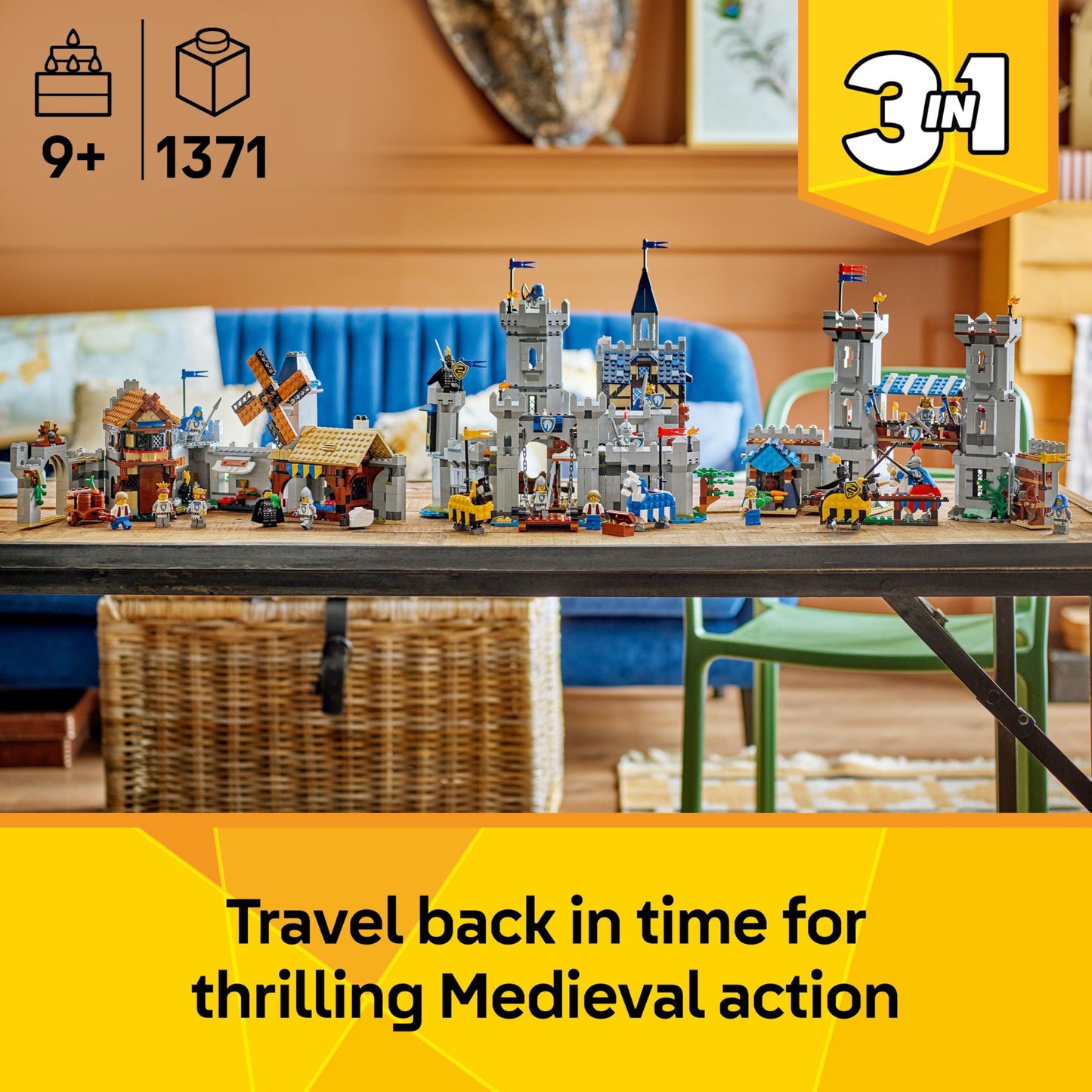 LEGO 31168 Creator 3in1 Medieval Horse Knight Castle Toy - Transforms into a Jousting Tournament Scene or a Town - incl. 6 Minifigures