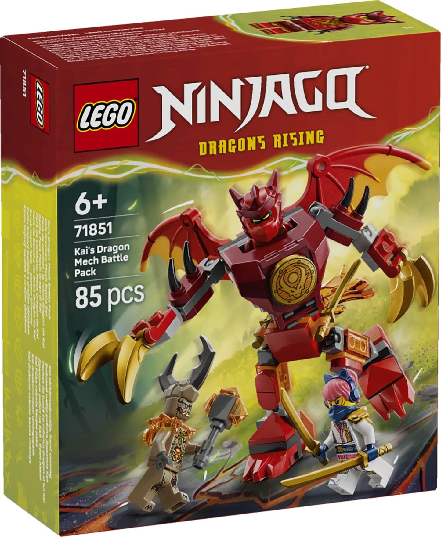 LEGO 71851 NINJAGO Kai's Dragon Mech Battle Pack - Ninja Toy w/an Action Figure, 3 Minifigures & Katanas