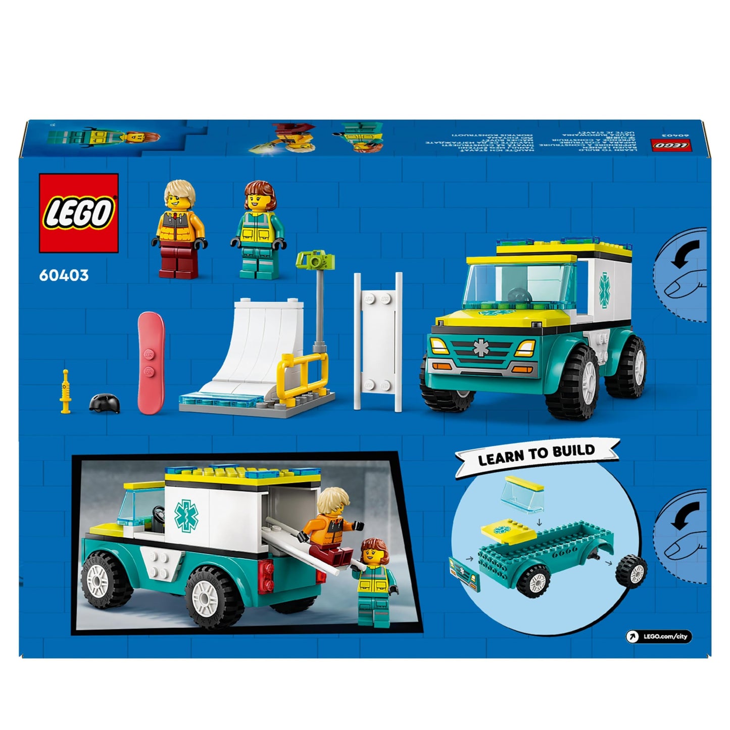 LEGO 60403 City Emergency Ambulance and Snowboarder with Boarder and Paramedic Minifigures,