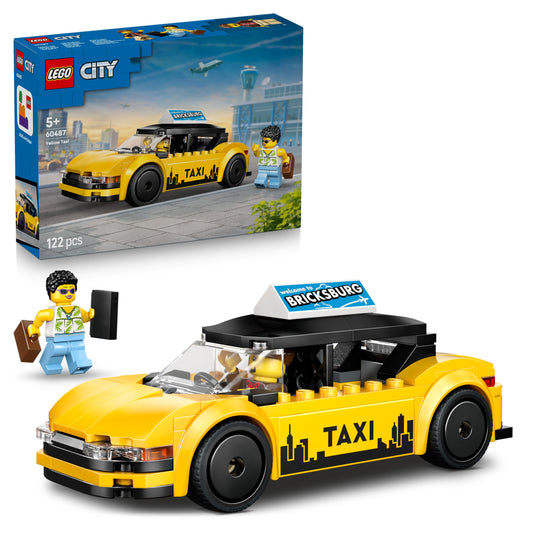 LEGO 60487 City Yellow Taxi Cab Toy - EV Car Model Kit w/ 2 Minifigures & Removable Roof
