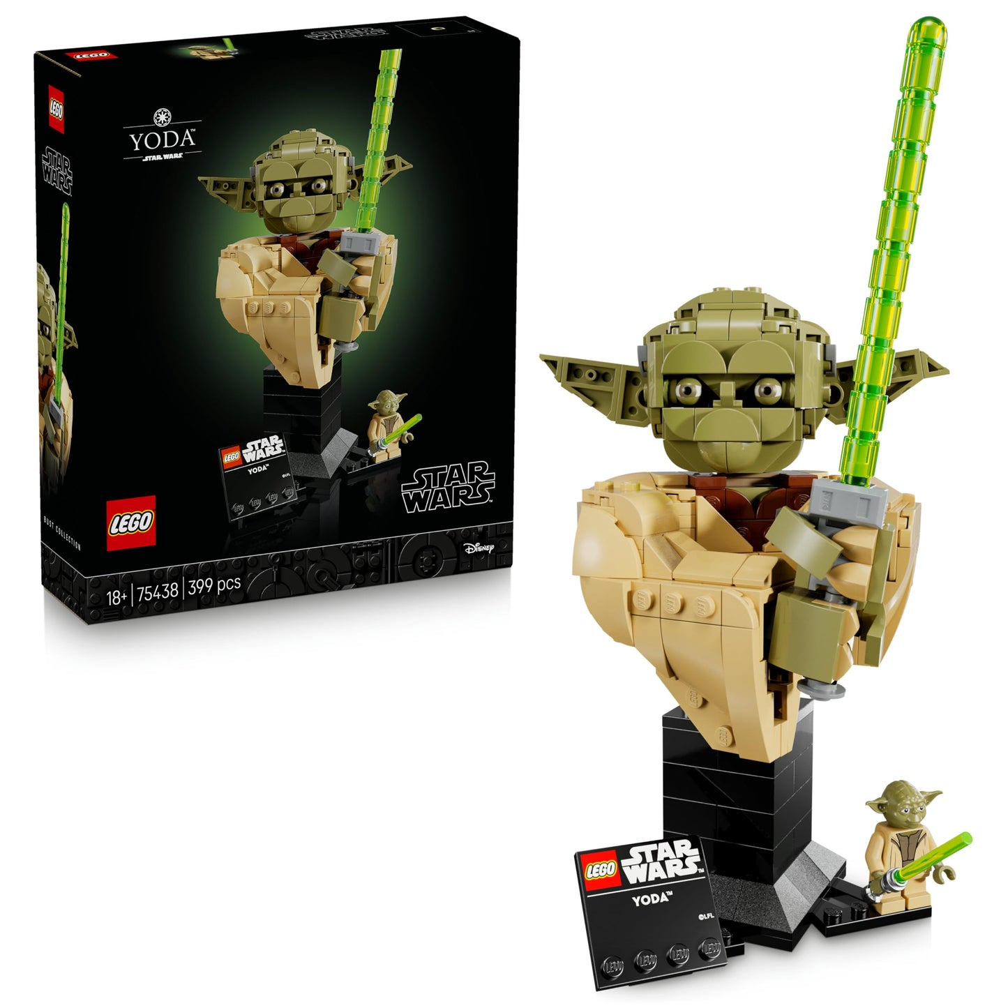 LEGO 75438 Star Wars Yoda Bust - Display Model Kit for Adults with Green Lightsaber & Collectible Jedi Master Minifigure